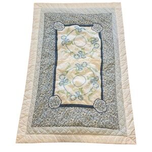 Homemade Crib Baby Quilt Quilted Embroidered Blue White Yellow Heavy Appliqué